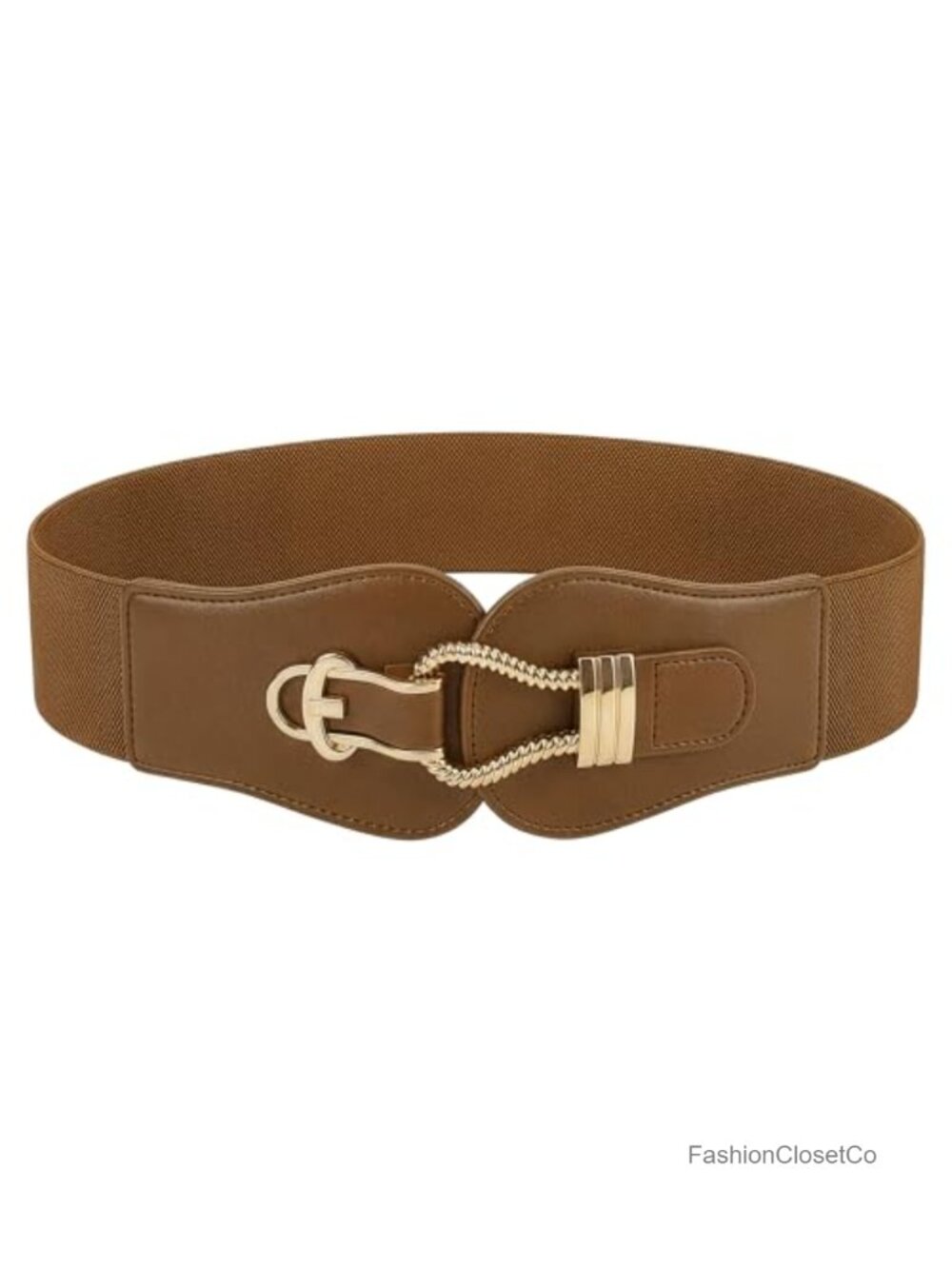 Vintage Style Cinch Belt Faux Leather Gold-Tone Hook Elastic Stretch